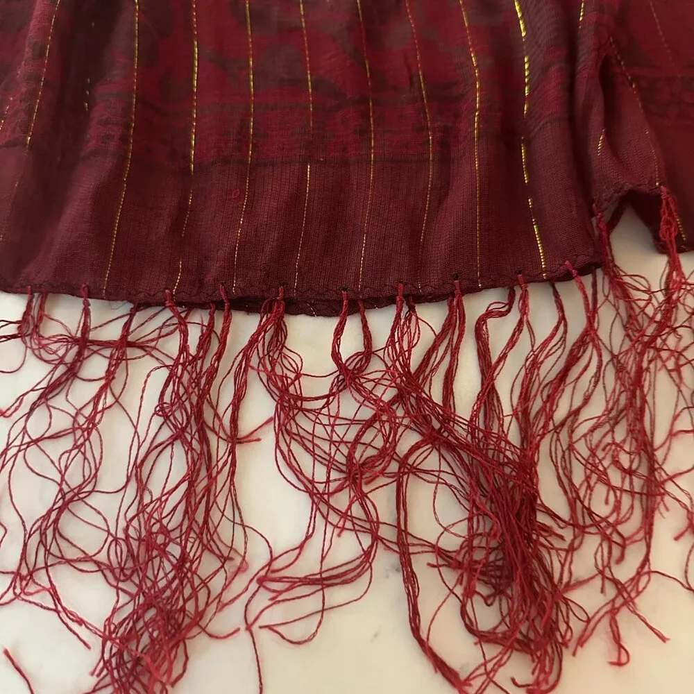 Elegant Black and Burgundy Scarf w/Gold Threading